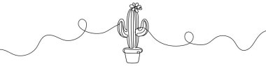 Beyaz arka planda izole edilmiş sürekli bir kaktüs çizgisi çizimi. Kaktüs çizgisi sanatı