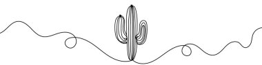 Beyaz arka planda izole edilmiş sürekli bir kaktüs çizgisi çizimi. Kaktüs çizgisi sanatı