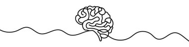 One continuous line illustration of a human brain, isolated on white background. Line art of human brain clipart