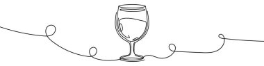 Minimalist sürekli beyaz arka planda bir şarap kadehinin çizimi