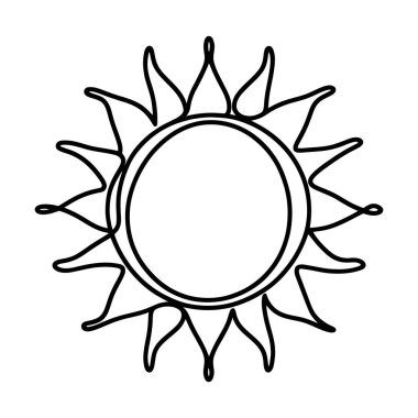 Doğrusal güneş simgesi. Elle çizilmiş güneşin siyah beyaz görüntüsü. Vektör illüstrasyonu