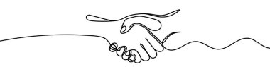 Beyaz arka planda izole edilmiş sürekli bir el sıkışma çizgisi çizimi. El sıkışma sanatı