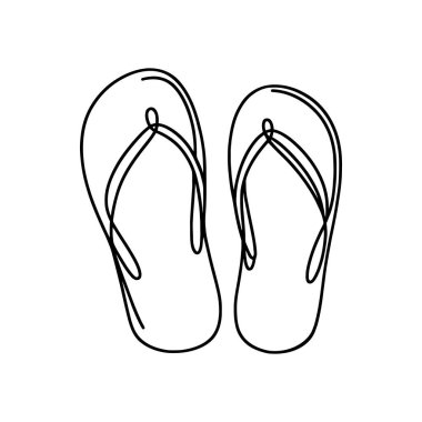 Doğrusal terlik ikonu. Elle çizilmiş terliklerin siyah beyaz görüntüsü. Vektör illüstrasyonu