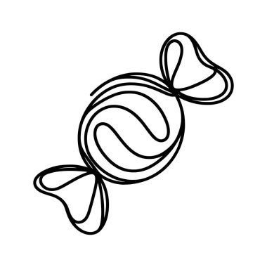 Doğrusal şeker ikonu. Elle çizilmiş şekerin siyah beyaz görüntüsü. Vektör illüstrasyonu