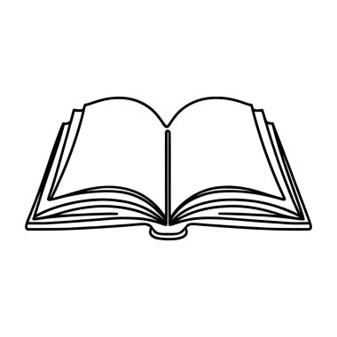 Doğrusal kitap simgesini aç. Açık bir kitabın siyah beyaz çizilmiş hali. Vektör illüstrasyonu