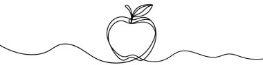 Beyaz arka planda izole edilmiş bir elma çizgisi. Elma çizgisi sanatı.