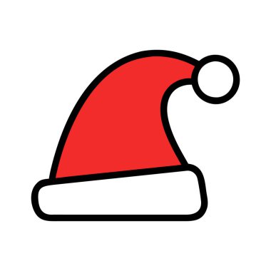 Noel Baba şapkası kırmızı ikonu. Mutlu Noeller şirin şey. Noel şapkası işareti. Vektör illüstrasyonu