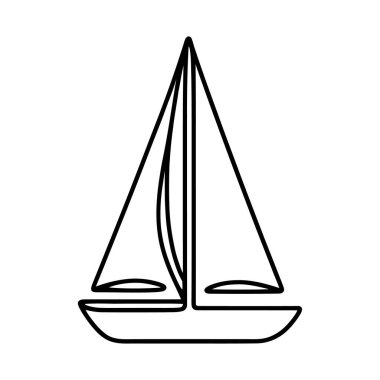 Beyaz arka planda izole edilmiş doğrusal tekne veya yat simgesi. Siyah el çizilmiş yat sembolü. Vektör illüstrasyonu