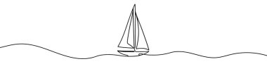 One continuous line illustration of a boat or yacht, isolated on white background. Line art of a boat or yacht clipart