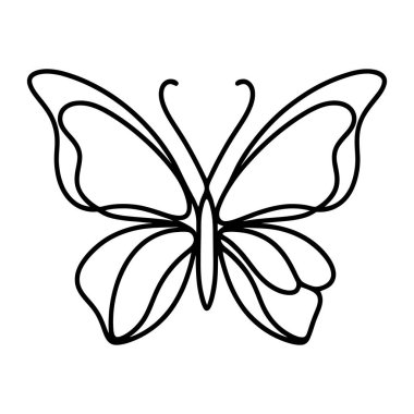 Zarif kelebek doğrusal simgesi. Siyah beyaz bir kelebek çizgi filmi. Vektör illüstrasyonu