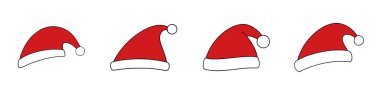 Kırmızı Noel Baba şapkası ikonları. Mutlu Noeller şirin şey. Noel şapkası işareti. Vektör illüstrasyonu