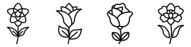 Çiçek ikonu. Siyah doğrusal çiçek simgeleri seti. Çiçek sembolü. Vektör illüstrasyonu