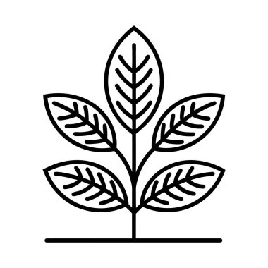 Yapraklı genç bitkinin siyah doğrusal simgesi. Büyüme ya da sürdürülebilir kalkınma kavramı. Bitki sembolü. Vektör illüstrasyonu