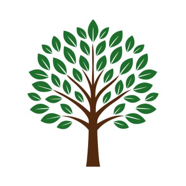 Ağaç simgesi. Beyaz arka planda şirin ağaç simgesi. Vektör illüstrasyonu