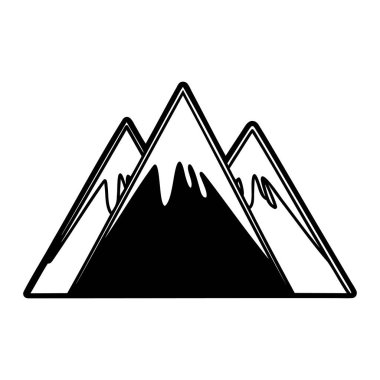 Karla kaplı iki görkemli dağ zirvesinin el çizimi düz beyaz zemin üzerinde çarpıcı bir kontrastı yaratıyor.