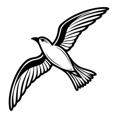 Açık kanatlı bir martının siyah silueti. İzole kuş silueti. Vektör illüstrasyonu