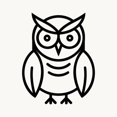 Baykuş ikonu. Basit siyah-beyaz baykuş ikonu. Baykuşun izole edilmiş sembolü. Vektör illüstrasyonu