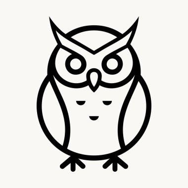 Baykuş ikonu. Basit siyah-beyaz baykuş ikonu. Baykuşun izole edilmiş sembolü. Vektör illüstrasyonu