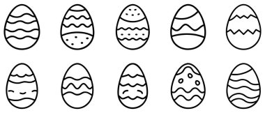 Doğrusal Paskalya yumurtası. Karalama tarzında Paskalya yumurtaları. Beyaz arka plana çizilmiş Paskalya eliniz kutlu olsun. Vektör illüstrasyonu