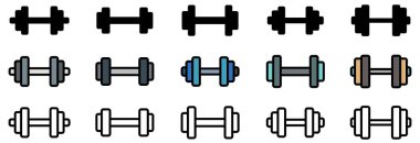 Dambıl ikonu. Spor yapmak için siyah dambılların doğrusal simgeleri. Vektör illüstrasyonu
