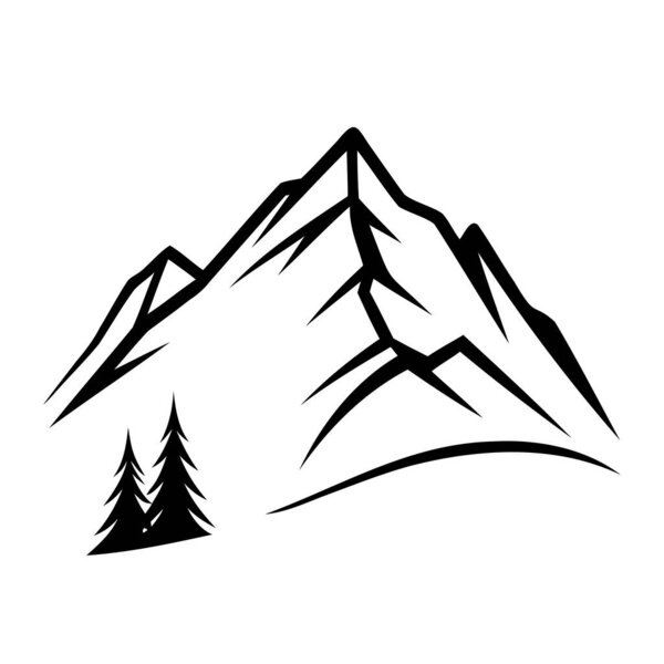 Black and white image of a mountain peak. Rocky cliff. Travel concept. Mountain landscape illustration. Vector illustration