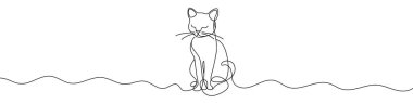 Devamlı kedi çizimi çizimi. Bir çizgi arkaplan çiziyor. Vektör çizimi. Kedi simgesi bir satırda.
