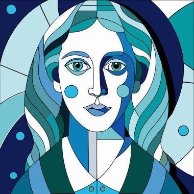 Kadınlar Picasso tarzıyla yüzleşir. Kübizm kadını. Picasso tarzında soyut bir geçmiş. Vektör illüstrasyonu.