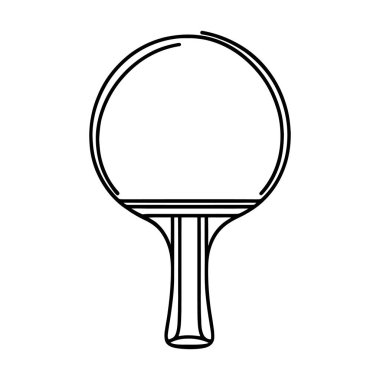 Doğrusal tenis raketi ikonu. Elle çizilmiş bir tenis raketinin siyah beyaz görüntüsü. Vektör illüstrasyonu