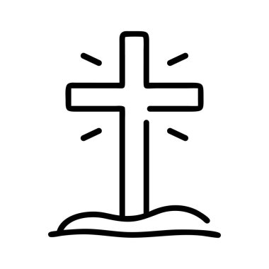 Hıristiyan haçı ikonu. Beyaz arkaplanda izole edilmiş doğrusal çapraz simge. Kilise sembolü. Vektör illüstrasyonu