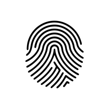 Parmak izi ikonu. Siyah beyaz parmak izi tasarımı. Siber güvenlik kavramı. Vektör illüstrasyonu