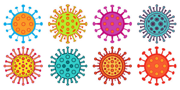 Virus icons set. Colorful virus icons isolated on white background. Concept of pandemic virus. Vector illustration