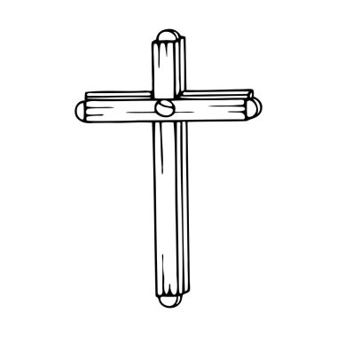 Hıristiyan haçı ikonu. Siyah Hıristiyan haçı beyaz arka planda izole edilmiş. Kilise sembolü. Vektör illüstrasyonu