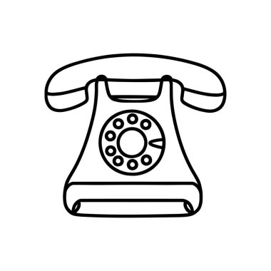Beyaz arkaplanda izole edilmiş lineer sabit hat ikonu. Siyah el çizilmiş sabit telefon sembolü. Vektör illüstrasyonu