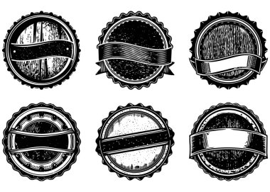 Boş yuvarlak pul. Bir çift siyah grunge pulu. Mürekkep damgası. Vektör illüstrasyonu