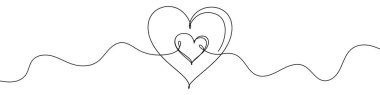 Kalp ikonu tek bir çizgiyle çizilmiş. Tek bir kesintisiz çizgiden oluşan bir kalbin siyah çizgisi. Vektör illüstrasyonu.