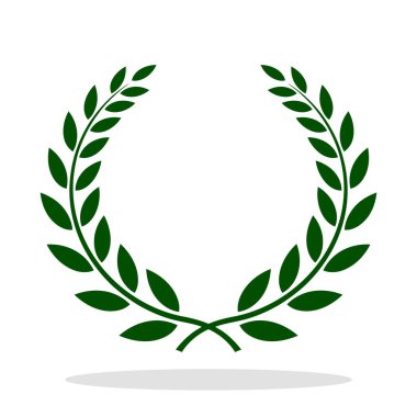 Laurel çelenk ikonu. Beyaz arka planda izole edilmiş, hafif gölgeli defne çelengi. Vektör illüstrasyonu.