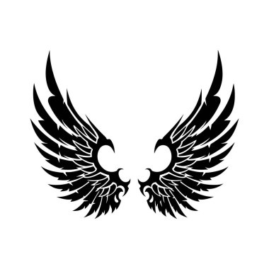 Kanat simgesi. Siyah kanat simgeleri beyaz arkaplanda izole edilmiş. Vektör illüstrasyonu.