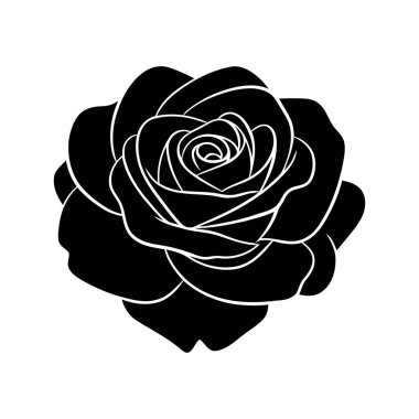 Gül ikonu. Beyaz arkaplanda izole edilmiş siyah gül ikonu. Vektör illüstrasyonu.
