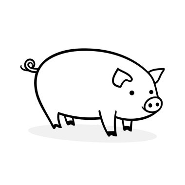 Domuz ikonu. Beyaz arka planda siyah ana hatlı domuz ikonu. Vektör illüstrasyonu.