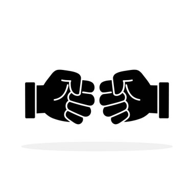 Yumruk tokuşturma ikonu. Beyaz arka planda siyah yumruk çarpma simgeleri var. Vektör illüstrasyonu.