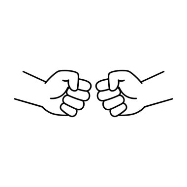 Yumruk tokuşturma ikonu. Beyaz arka planda siyah yumruk çarpma simgeleri var. Vektör illüstrasyonu.