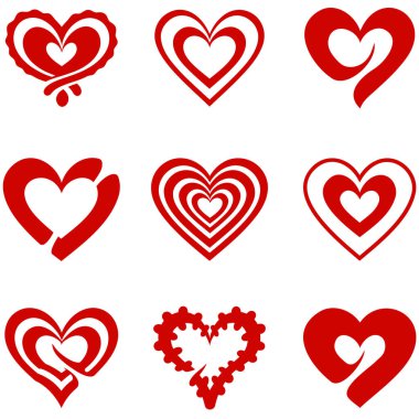 Kalp ikonu. Kırmızı kalp simgeleri düz tasarımda. Vektör illüstrasyonu.