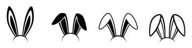 Tavşan kulağı ikonu. Düz dizaynlı siyah tavşan kulaklı ikonlar. Vektör illüstrasyonu.
