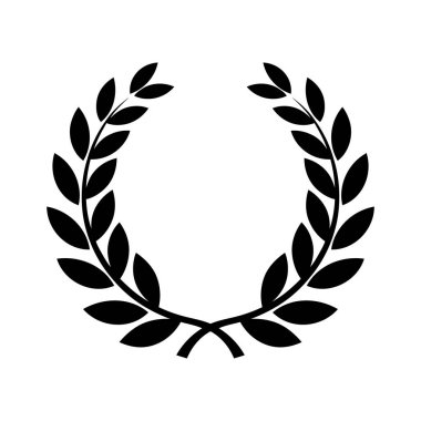 Laurel çelenk ikonu. Beyaz arka planda izole edilmiş defne çelenginin siyah silueti. Vektör illüstrasyonu.
