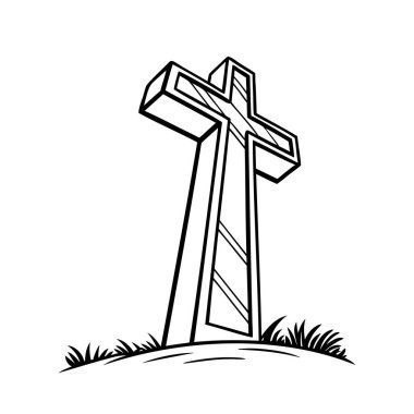 Hıristiyan haçı. Tepenin üstünde çapraz duruş. Basit bir tepe arkaplanında çapraz. Kilise sembolü. Vektör illüstrasyonu