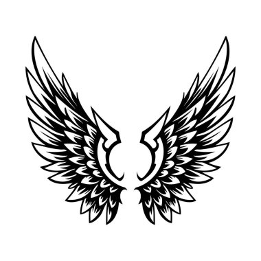 Kanat simgesi. Siyah kanat simgeleri beyaz arkaplanda izole edilmiş. Vektör illüstrasyonu.