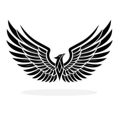 Kanatlarını açmış bir kartal. Beyaz arka planda izole edilmiş kanat ikonu olan siyah kartal. Vektör illüstrasyonu.