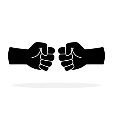 Yumruk tokuşturma ikonu. Beyaz arka planda siyah yumruk çarpma simgeleri var. Vektör illüstrasyonu.