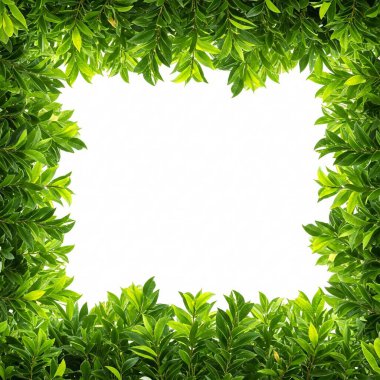 Yeşil yapraklar beyaz arka planda izole edilmiş. Doğal, sınır, yeşillik, taze, bahar.