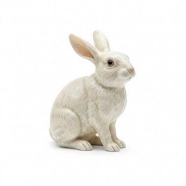 Beyaz arka planda izole edilmiş beyaz seramik bir tavşan figürü..